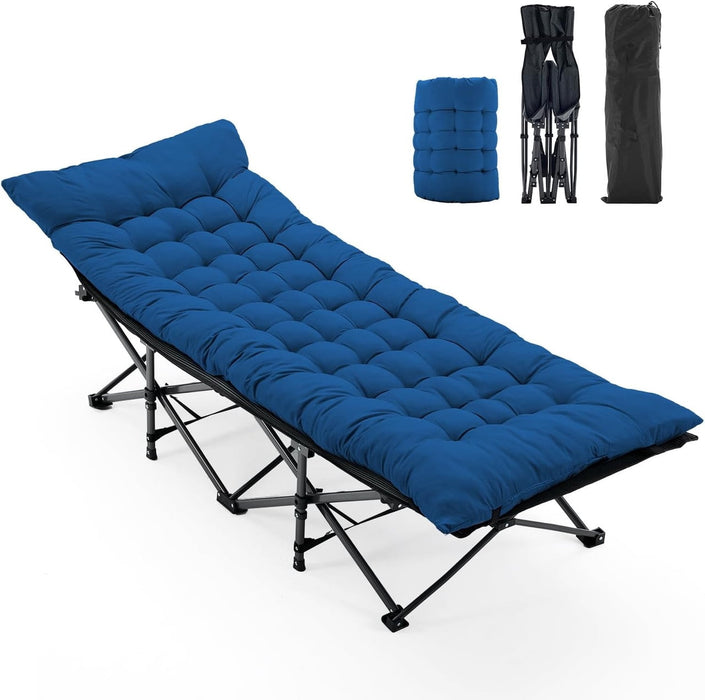Bigleap Folding Camping Cot with Mattress – Heavy Duty Sleeping Cot for Adults, Portable Travel Bed for Camping & Home, Blue