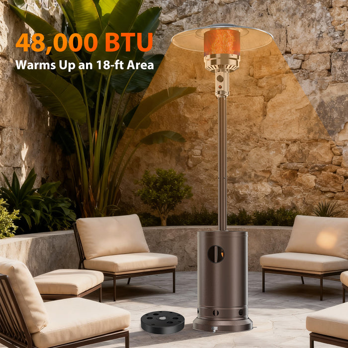 Sybels 48,000 BTU Outdoor Propane Patio Heater with Sand Base & Wheels, Auto Safety Shut-Off, Double-Layer Stainless Steel for Backyard, Deck, Garden