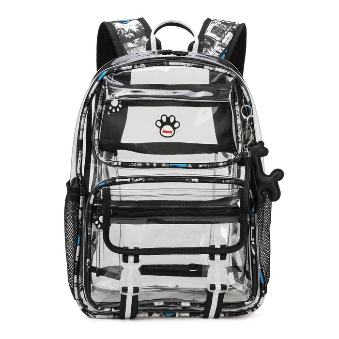 Clear Backpack Heavy Duty with Padded Straps, Side Pockets for Kids, Boys, Girls, School, Stadium Approved Events,Black