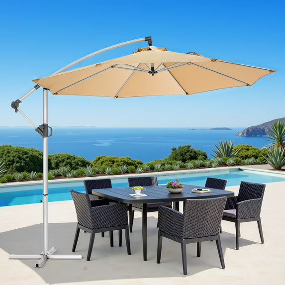 Sybels 10ft Offset Hanging Patio Umbrella, Cantilever Design with Tilt & Crank for Poolside, Beige