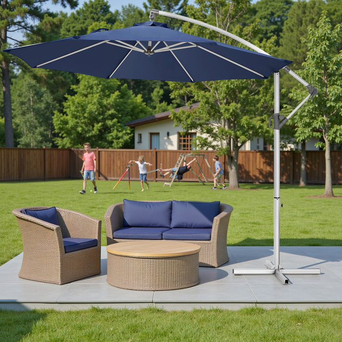 Simenmax 10FT Offset Cantilever Patio Umbrella, Outdoor Table Umbrella with 8 Sturdy Ribs, Market Table Parasol for Garden, Lawn, Backyard, Pool, Blue