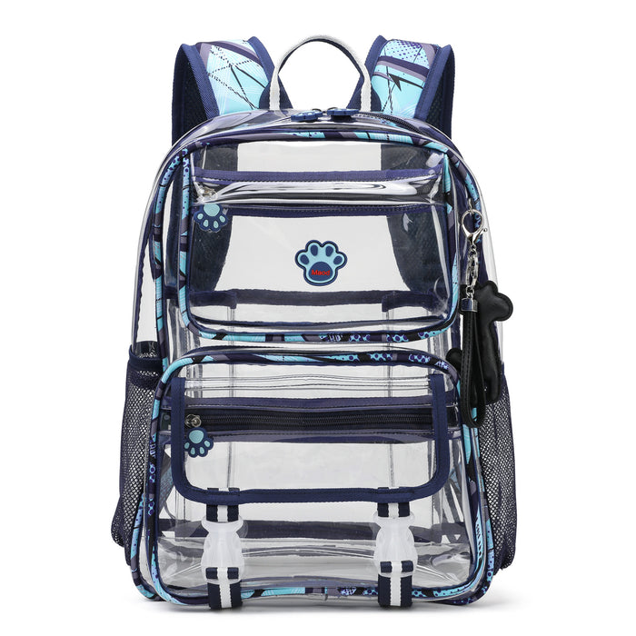 Clear Backpack Heavy Duty with Padded Straps, Side Pockets for Kids, Boys, Girls, School, Stadium Approved Events,Blue