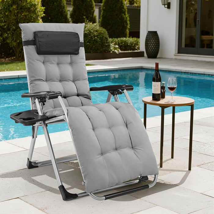 Simenmax Zero Gravity Chair, Heavy-Duty Reclining Lounge Chair with Padded Cushion & Cup Holder, Foldable Patio Recliner for Camping, Beach, and Indoor Relaxation,Gray