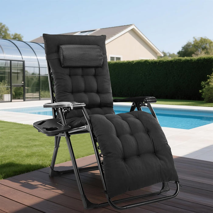 Bigleap Zero Gravity Chair, Reclining Camping Lounge Chair for Indoor, Reclining Patio Chairs with Cup Holder Trays and Removable Cushion, Folding Recliner for Outdoor, Black