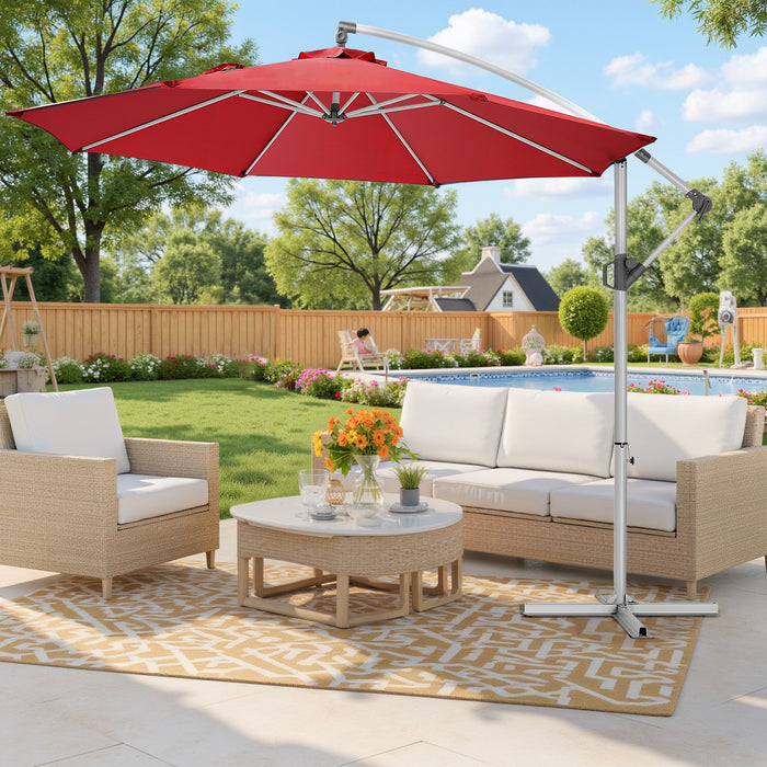 Simenmax 10FT Offset Cantilever Patio Umbrella, Outdoor Table Umbrella with 8 Sturdy Ribs, Market Table Parasol for Garden, Lawn, Backyard, Pool, Red