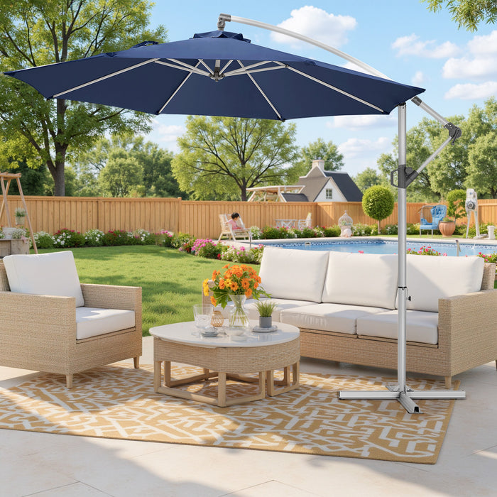 Simenmax 10FT Offset Cantilever Patio Umbrella, Outdoor Table Umbrella with 8 Sturdy Ribs, Market Table Parasol for Garden, Lawn, Backyard, Pool, Blue