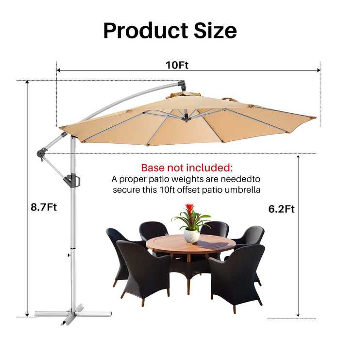 Sybels 10ft Offset Hanging Patio Umbrella, Cantilever Design with Tilt & Crank for Poolside, Beige