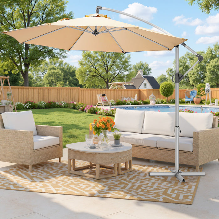 Bigleap 10ft Offset Umbrella Cantilever Patio Hanging Umbrella Outdoor Market Umbrella,Beige