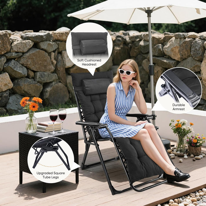 Simenmax Zero Gravity Chair, Heavy-Duty Reclining Lounge Chair with Padded Cushion & Cup Holder, Foldable Patio Recliner for Camping, Beach, and Indoor Relaxation,Black