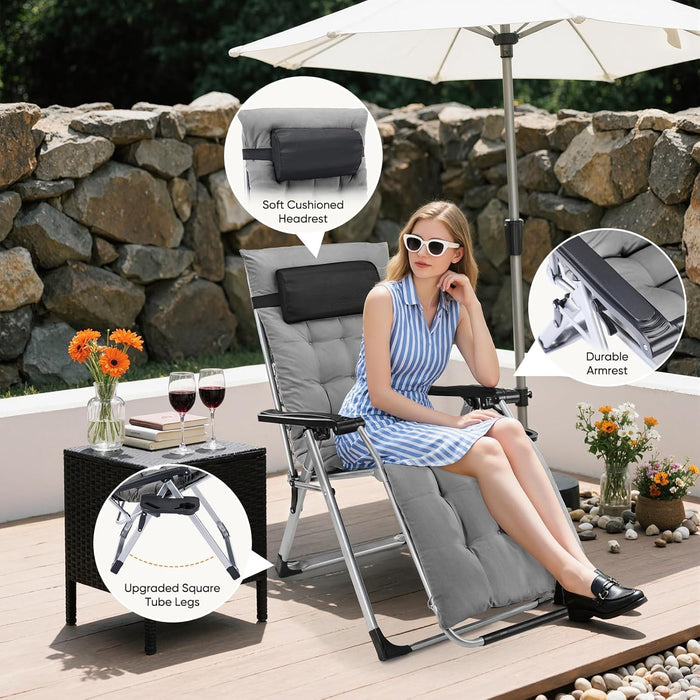 Simenmax Zero Gravity Chair, Heavy-Duty Reclining Lounge Chair with Padded Cushion & Cup Holder, Foldable Patio Recliner for Camping, Beach, and Indoor Relaxation,Gray