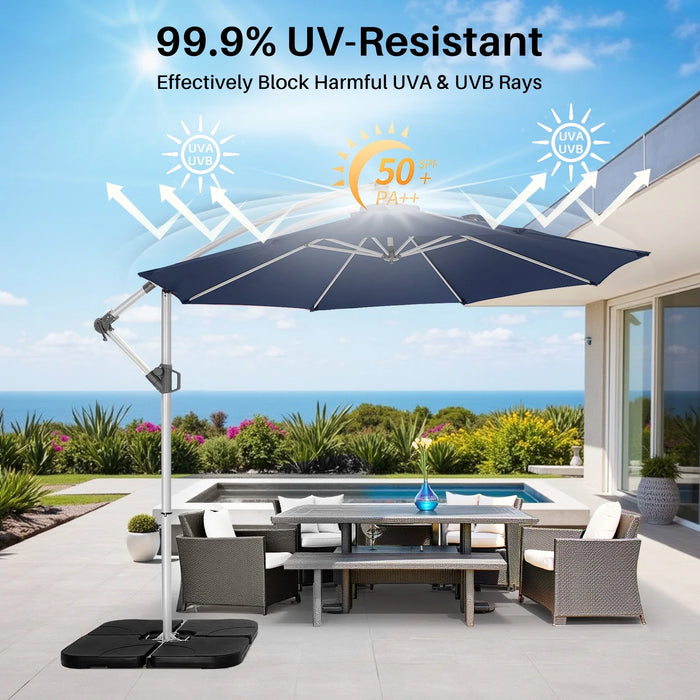 Sybels 10ft Offset Hanging Patio Umbrella, Cantilever Design with Tilt & Crank for Poolside, Blue