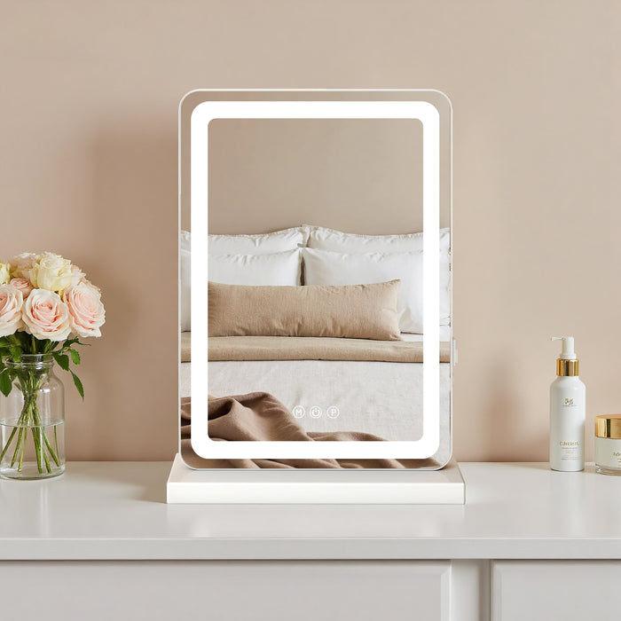 TINKLE WELL LED Vanity Mirror, Dimmable Desktop Makeup Mirror with 3 Light Colors, Touch Sensor