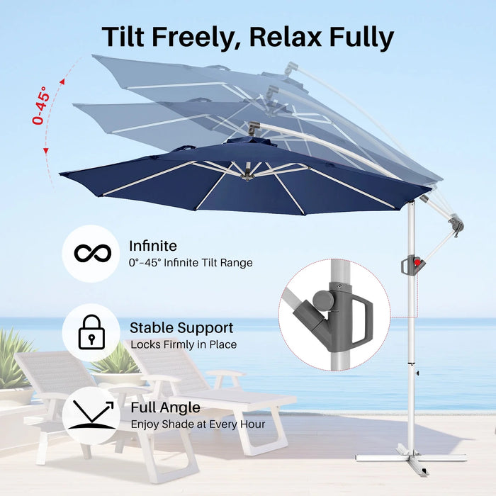 Sybels 10ft Offset Hanging Patio Umbrella, Cantilever Design with Tilt & Crank for Poolside, Blue