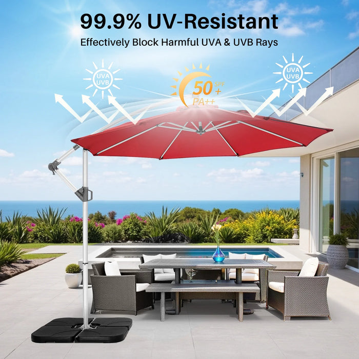 Sybels 10ft Offset Hanging Patio Umbrella, Cantilever Design with Tilt & Crank for Poolside, Red