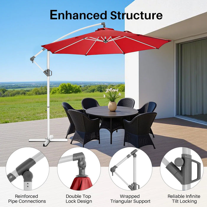 Sybels 10ft Offset Hanging Patio Umbrella, Cantilever Design with Tilt & Crank for Poolside, Red
