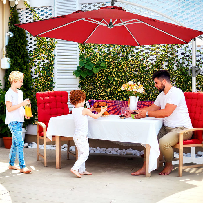 Sybels 10ft Offset Hanging Patio Umbrella, Cantilever Design with Tilt & Crank for Poolside, Red