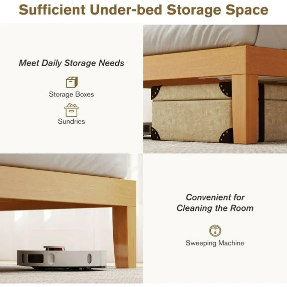 Sybels 12" Twin Size Wood Bed Frame, Natural Pine Platform with Slat Support, No Box Spring Required