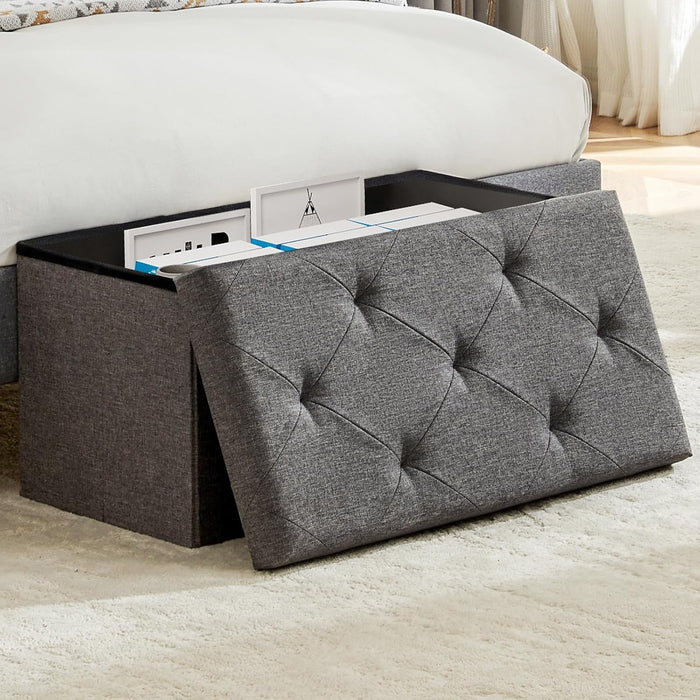 【Foldable Design】Sybels 30 in Storage Ottoman Bench, Padded Seat Foot Rest Stool, End of Bed Storage Chest for Bedroom & Living Room, 660lbs Capacity, Gray