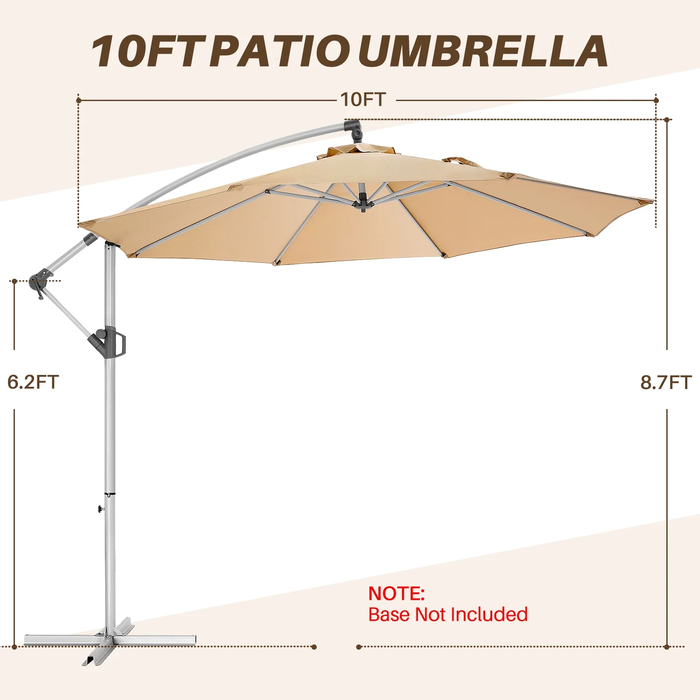 10FT Offset Patio Umbrella, Hanging Cantilever Outdoor Sun Shade with UV Protection for Backyard, Lawn, Garden and Pool