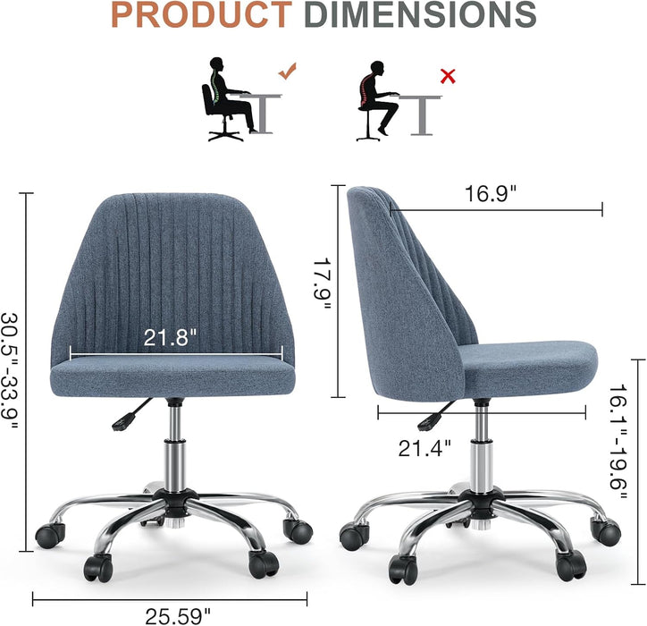 Sybels Modern Office Chair: Armless Swivel Desk Chair with Wheels, Adjustable Height Rolling Task Chair for Home, Dorm，Blue