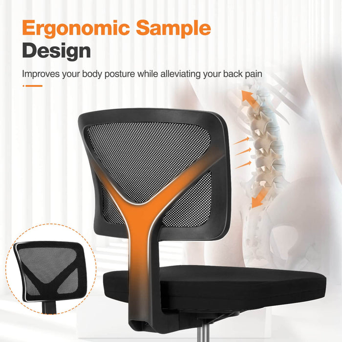 Sybels Adjustable Mesh Office Chair - Padded Seat, Low Back Support, 360° Swivel & Smooth Rolling Casters, Black
