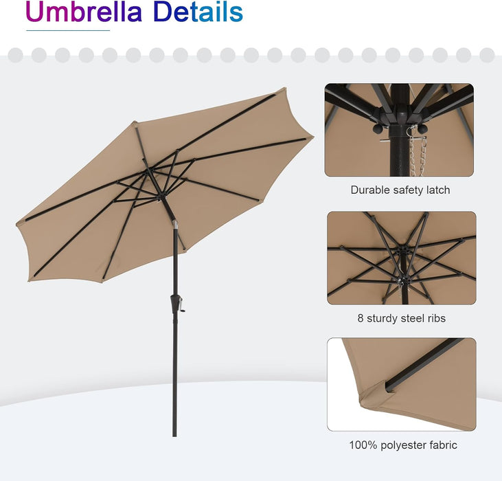 Dozzle 9 ft Patio Umbrella with Tilt & Crank, 8-Rib Outdoor Market Umbrella for Table, Beige