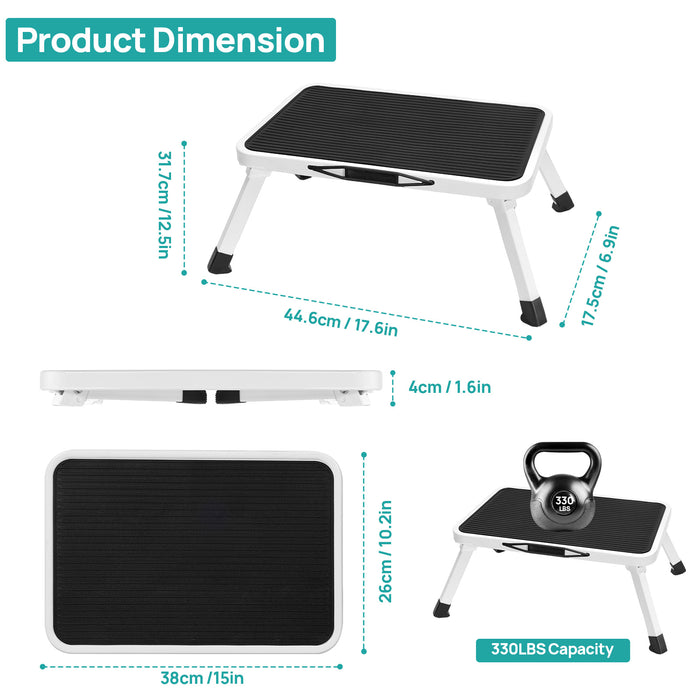 Sybels Lightweight Folding One-Step Stool with Non-Slip Rubber Mat, Steel Kitchen Step Stool, Holds 330LBS — Perfect Gift