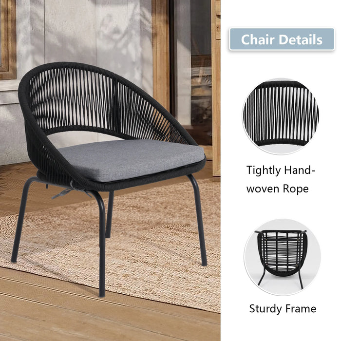Dozzle 3-Piece Patio Bistro Set with Cushions, All-Weather Woven Rope Chairs and Coffee Table for Balcony, Garden,Black