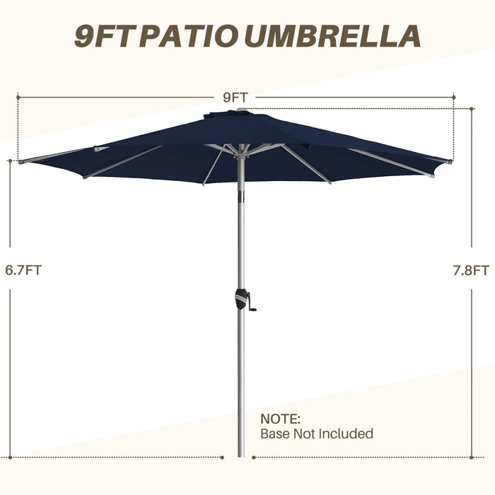 Patio Umbrella, 9 FT Outdoor Umbrellas Waterproof for Pool Table Deck Porch Yard Garden, Market Umbrella with 8 Sturdy Ribs, Push Button Tilt and Crank