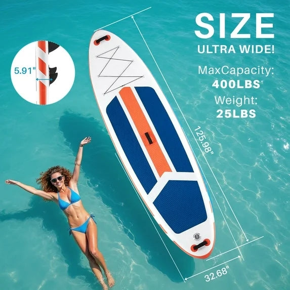 Sybels Complete Inflatable Stand Up Paddle Board Kit, Wide & Stable Design, Anti-Slip Deck, Adjustable Paddle, Ideal for Beginners to Advanced, Orange