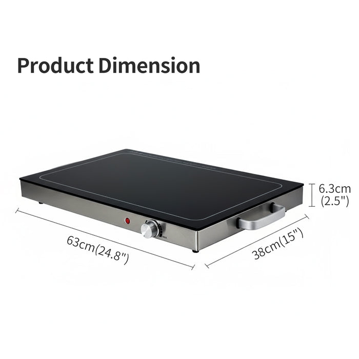 Sybels Electric Warming Tray, Glass Surface Food Warmer with Precise Temperature Control, Effortlessly Clean Buffet Server for Events, Parties, and Gatherings, Hot Serving Dish, Black