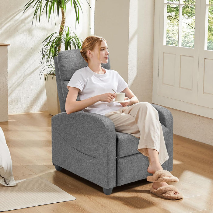 Sybels Compact Massage Recliner - Space-Saving Fabric Chair with Lumbar Support for Home Theater，Gray