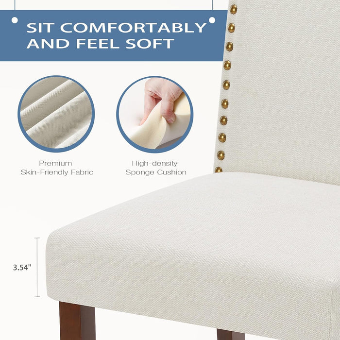 Sybels Set of 2 Modern Dining Chairs with Padded Leather Seat and Wooden Legs for Living Room, Dining Room, Beige
