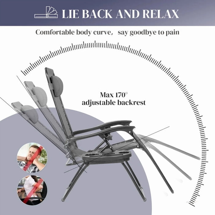 Sybels 2-Pack Zero Gravity Reclining Lounge Chairs, Portable Folding Outdoor Chairs with Adjustable Headrest, Cup Holders & Ergonomic Support, Black