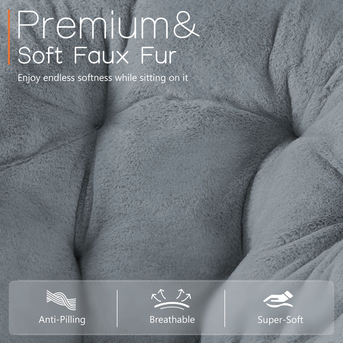 Sybels Cozy Saucer Chair: XL faux fur lounger for bedrooms, dorms & gaming，Foldable moon/mushroom design saves space， Gray