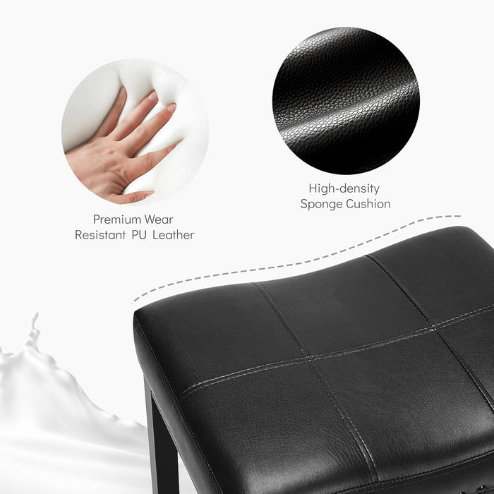 Sybels 24" Saddle Bar Stools (Set of 2) - PU Leather Counter Stools with Footrest for Kitchen Island, Cafe，Black