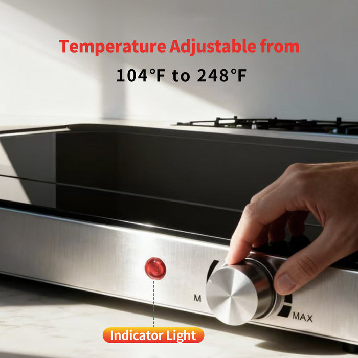 Sybels Electric Warming Tray, Glass Surface Food Warmer with Precise Temperature Control, Effortlessly Clean Buffet Server for Events, Parties, and Gatherings, Hot Serving Dish, Black