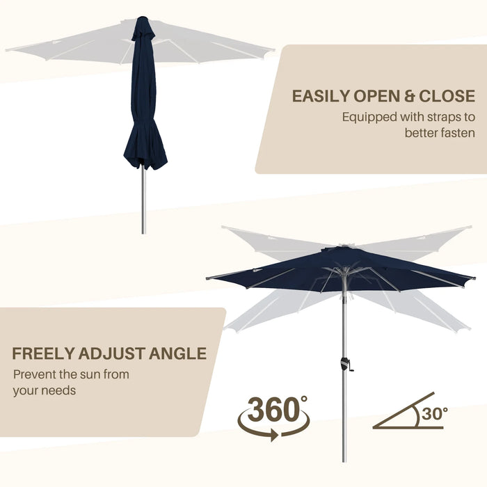 Patio Umbrella, 9 FT Outdoor Umbrellas Waterproof for Pool Table Deck Porch Yard Garden, Market Umbrella with 8 Sturdy Ribs, Push Button Tilt and Crank