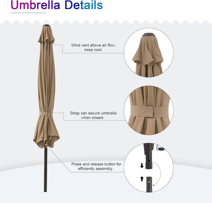 Dozzle 9 ft Patio Umbrella with Tilt & Crank, 8-Rib Outdoor Market Umbrella for Table, Beige