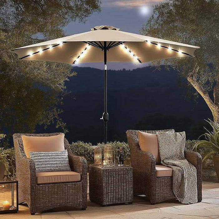 Sybels 10FT Outdoor LED Patio Umbrella, Push Button Tilt & Easy Crank for Pool, Beach, Restaurant, Khaki