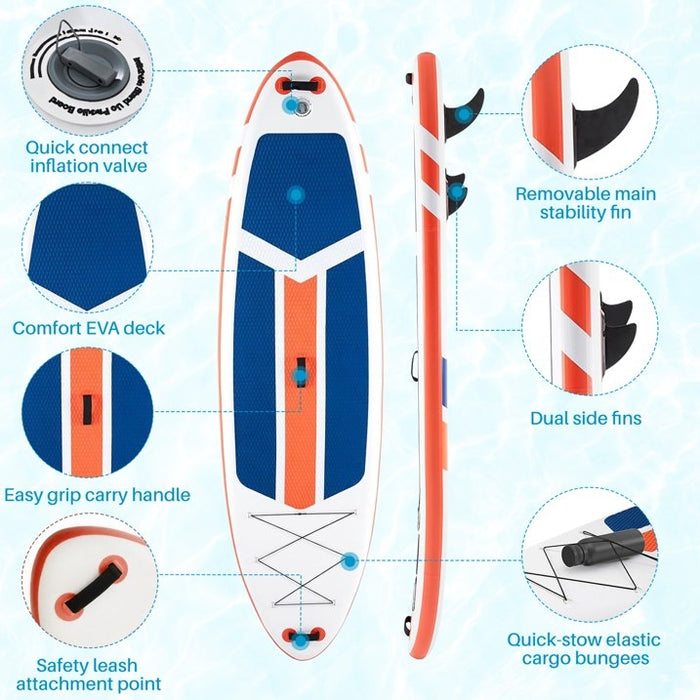 Sybels Complete Inflatable Stand Up Paddle Board Kit, Wide & Stable Design, Anti-Slip Deck, Adjustable Paddle, Ideal for Beginners to Advanced, Orange