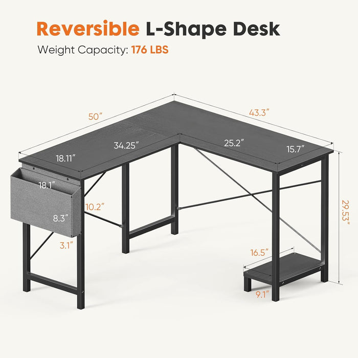 Sybels 50-inch L-Shaped Gaming Computer Desk with CPU Stand & Side Bag, Corner PC Workstation for Home Office, Small Space Saver,Black