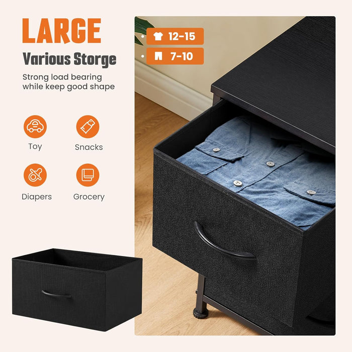 Sybels Modern TV Console with 5 Fabric Drawers for 45" TVs, Media Stand with Open Display Shelf, Minimalist Entertainment Center for Living Room & Bedroom, Black