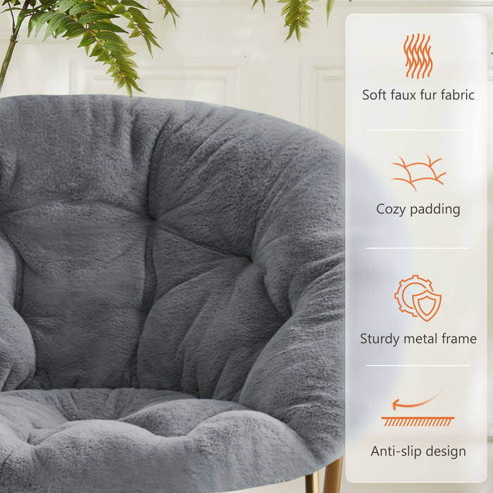 Sybels Cozy Saucer Chair: XL faux fur lounger for bedrooms, dorms & gaming，Foldable moon/mushroom design saves space， Gray