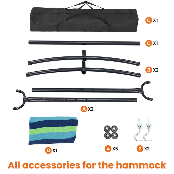 Sybels Hammock, Heavy-Duty for 2-Person with Space-Saving Steel Stand, Portable Carry Bag for Garden, Yard & Outdoors, Blue and Green