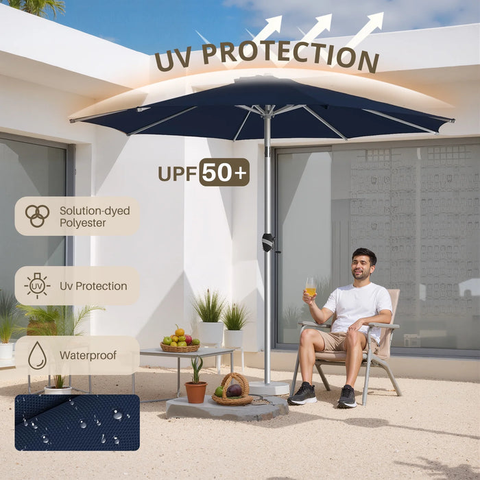 Patio Umbrella, 9 FT Outdoor Umbrellas Waterproof for Pool Table Deck Porch Yard Garden, Market Umbrella with 8 Sturdy Ribs, Push Button Tilt and Crank