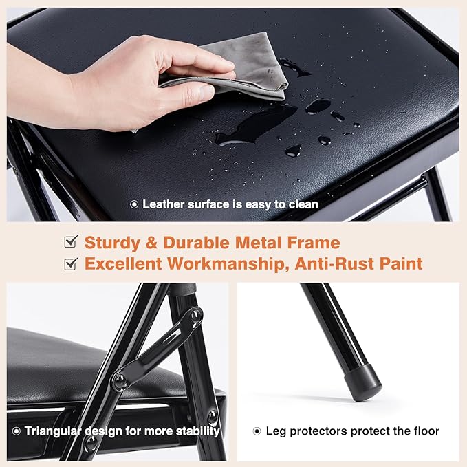 Sybels Folding Chairs Padded 4 Pack - Metal Indoor Outdoor Portable Foldable Chair for Party, Kitchen，Black