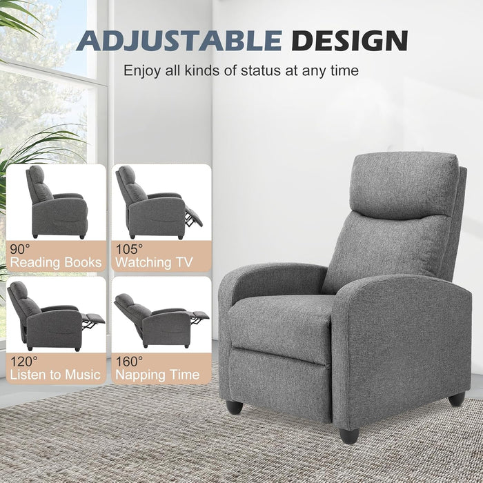 Sybels Compact Massage Recliner - Space-Saving Fabric Chair with Lumbar Support for Home Theater，Gray