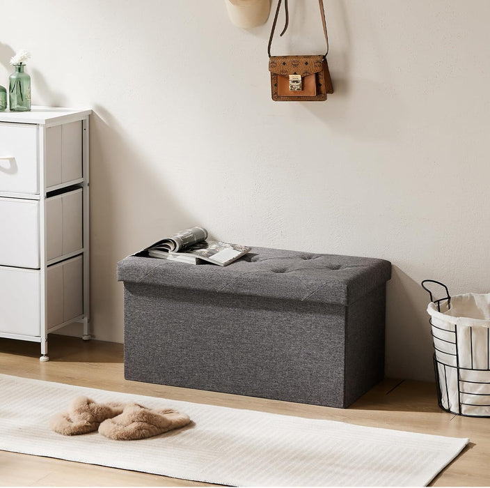 【Foldable Design】Sybels 30 in Storage Ottoman Bench, Padded Seat Foot Rest Stool, End of Bed Storage Chest for Bedroom & Living Room, 660lbs Capacity, Gray