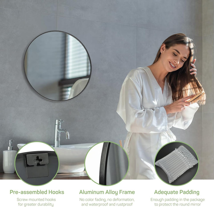 Sybels 20" Black Round Wall Mirror - Perfect for Bathroom Vanity, Living Room, Entryway